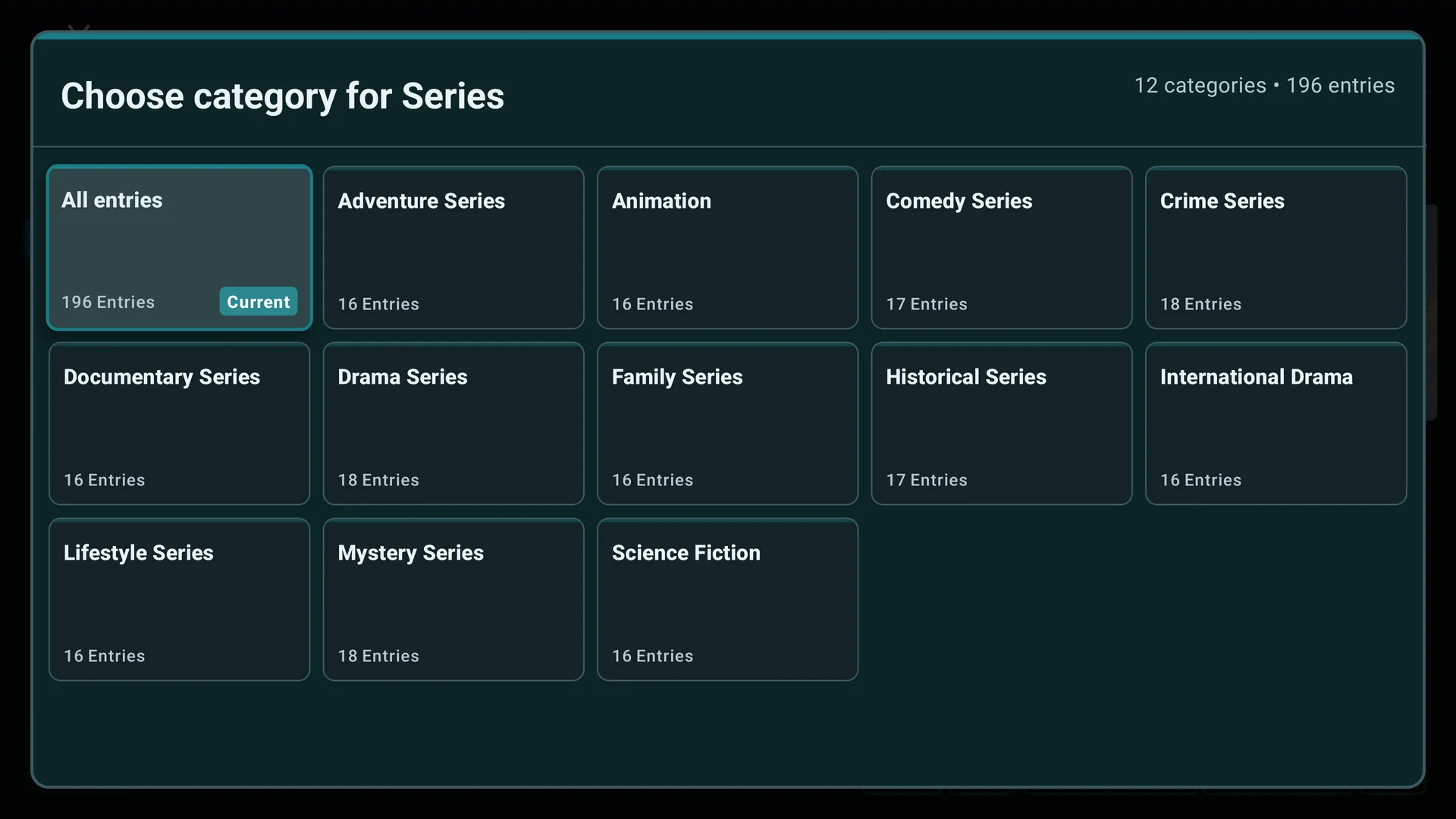 Series category picker with multiple categories